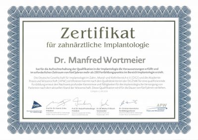 Zertifikat Implantologie Wortmeier 2026